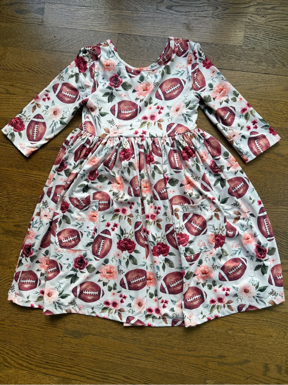 Mila & Rose Girls Floral & Football Print Long Sleeve Dress, size 5-6, NWOT